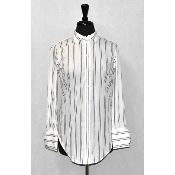 A6 NWT EQUIPMENT White W/Blue Striped Essential L/S Neapolitan Cuff Shirt Sz S - Picture 2 of 7
